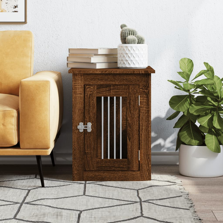 Brown Oak Dog Crate Furniture - Versatile 2-in-1 Doghouse & End Table, 45x62x59 cm, Safe & Stylish Pet Cage with Lockable Door - Premium  from Home Treasures - Just £70.99! Shop now at Home Treasures