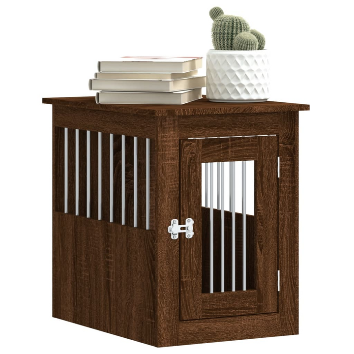 Brown Oak Dog Crate Furniture - Versatile 2-in-1 Doghouse & End Table, 45x62x59 cm, Safe & Stylish Pet Cage with Lockable Door - Premium  from Home Treasures - Just £70.99! Shop now at Home Treasures