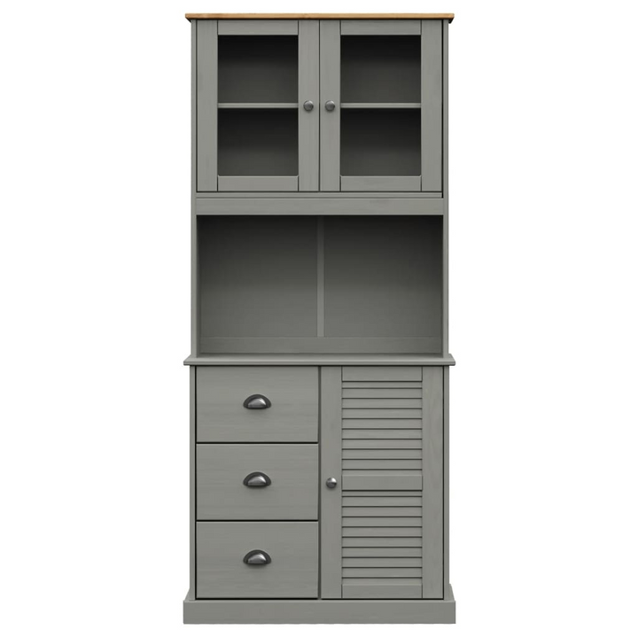 VIGO Highboard in Grey 78x40x175 cm - Solid Pine Wood Cabinet with Glass Doors & Metal Handles - Premium  from Home Treasures - Just £299.99! Shop now at Home Treasures