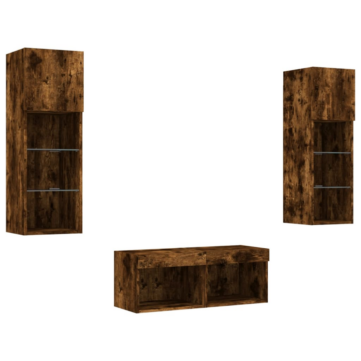 4 Piece TV Wall Cabinets with Customizable RGB LED Lights, Smoked Oak Finish - Modern Floating Units for Spacious Living Rooms - Premium  from Home Treasures - Just £142.99! Shop now at Home Treasures