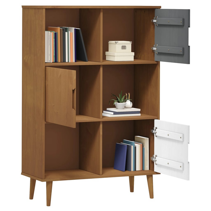 MOLDE Bookcase in Brown - Solid Pine Wood, UV Varnish Finish, Ample Storage, Scandinavian Design - Premium  from Home Treasures - Just £153.99! Shop now at Home Treasures