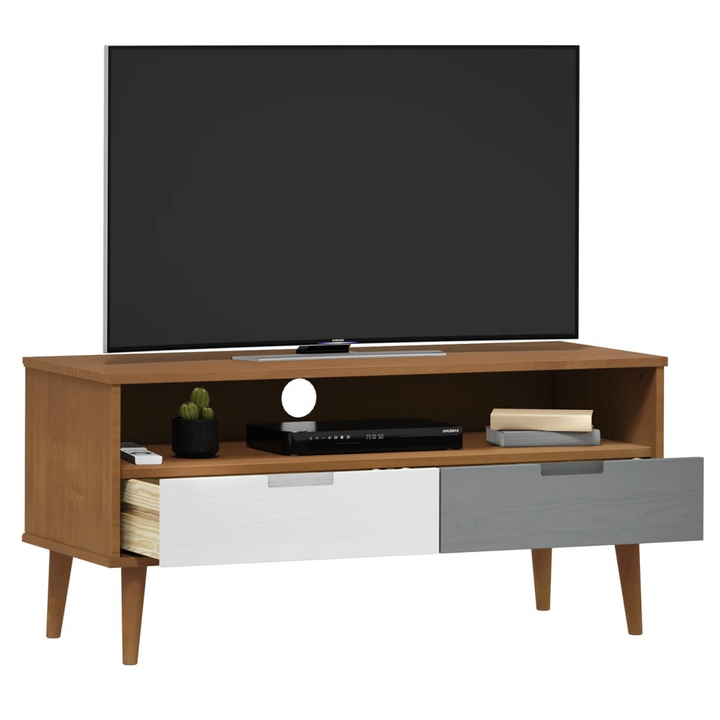 Stylish MOLDE TV Cabinet in Brown - Solid Pine Wood with UV Varnish Finish, 106x40x49 cm - Premium  from Home Treasures - Just £73.99! Shop now at Home Treasures