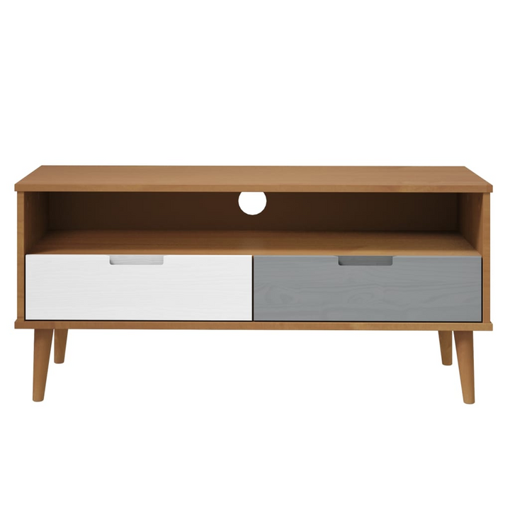 Stylish MOLDE TV Cabinet in Brown - Solid Pine Wood with UV Varnish Finish, 106x40x49 cm - Premium  from Home Treasures - Just £73.99! Shop now at Home Treasures