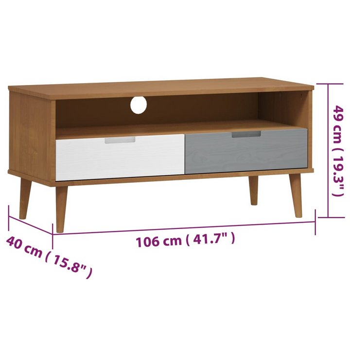 Stylish MOLDE TV Cabinet in Brown - Solid Pine Wood with UV Varnish Finish, 106x40x49 cm - Premium  from Home Treasures - Just £73.99! Shop now at Home Treasures