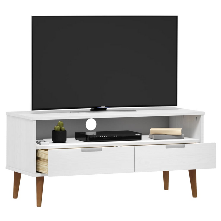 MOLDE TV Cabinet - White 106x40x49 cm - Solid Pine Wood with UV Varnish Finish - Stylish & Practical Storage Solution - Premium  from Home Treasures - Just £109.99! Shop now at Home Treasures