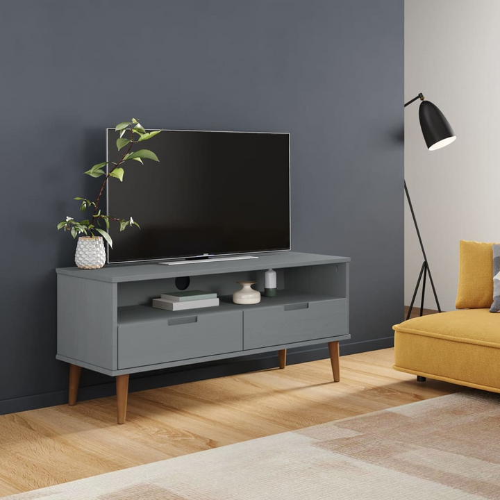 Elegant MOLDE TV Cabinet in Grey - Solid Pine Wood, 106x40x49 cm, UV Varnish Finish - Premium  from Home Treasures - Just £65.99! Shop now at Home Treasures