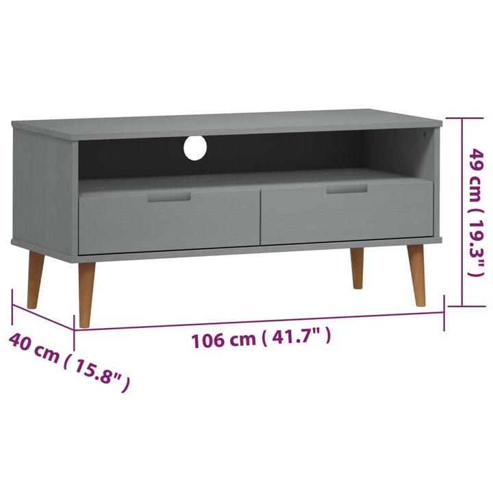 Elegant MOLDE TV Cabinet in Grey - Solid Pine Wood, 106x40x49 cm, UV Varnish Finish - Premium  from Home Treasures - Just £65.99! Shop now at Home Treasures