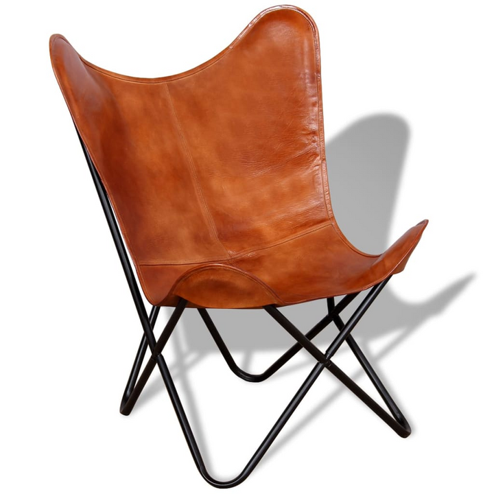 Butterfly Chair - Premium Brown Real Leather, Ergonomic Vintage Design, Durable & Comfortable Seating - Premium  from Home Treasures - Just £123.99! Shop now at Home Treasures