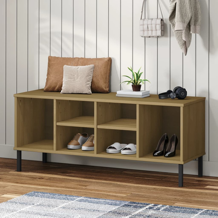 OSLO Solid Wood Shoe Rack with Metal Legs - Rustic Brown, 6 Spacious Compartments, 106x35x45 cm - Premium  from Home Treasures - Just £54.99! Shop now at Home Treasures