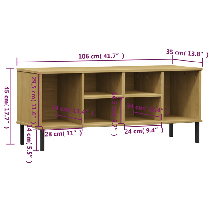 OSLO Solid Wood Shoe Rack with Metal Legs - Rustic Brown, 6 Spacious Compartments, 106x35x45 cm - Premium  from Home Treasures - Just £54.99! Shop now at Home Treasures