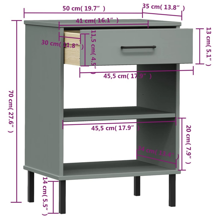 OSLO Industrial Console Cabinet with Metal Legs, Grey Solid Pine Wood - Stylish and Functional Storage Solution - Premium  from Home Treasures - Just £45.99! Shop now at Home Treasures