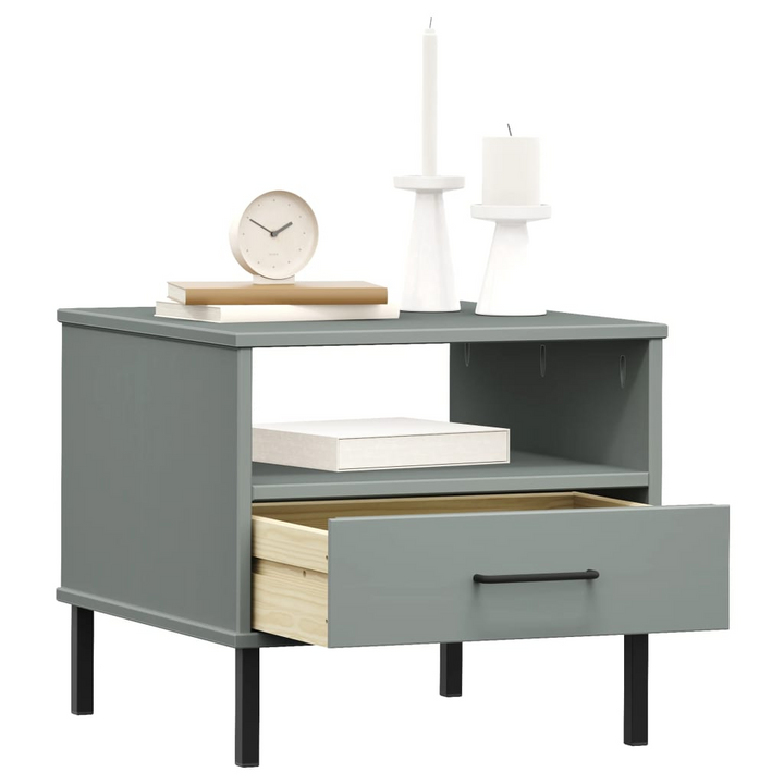 OSLO Bedside Table with Metal Legs & Solid Pine Wood in Grey - Industrial Charm & Rustic Beauty - Premium  from Home Treasures - Just £45.99! Shop now at Home Treasures