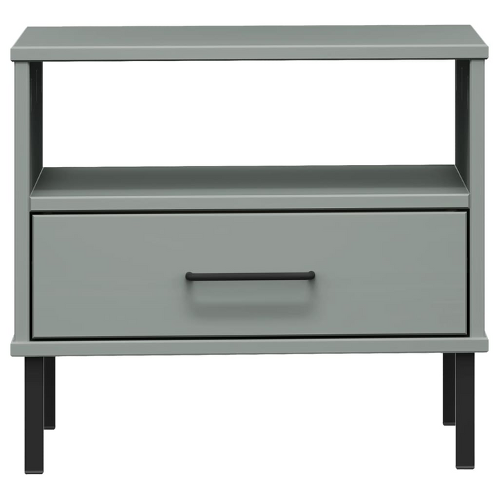 OSLO Bedside Table with Metal Legs & Solid Pine Wood in Grey - Industrial Charm & Rustic Beauty - Premium  from Home Treasures - Just £45.99! Shop now at Home Treasures