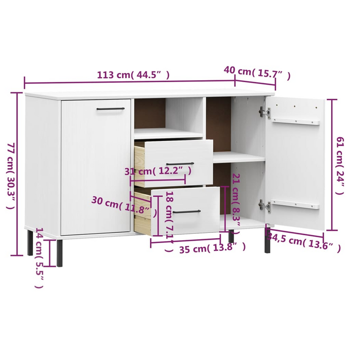 OSLO Solid Wood Sideboard with Metal Legs - White, 113x40x77 cm | Modern Industrial Storage Cabinet | Elegant Home Organizer - Premium  from Home Treasures - Just £115.99! Shop now at Home Treasures