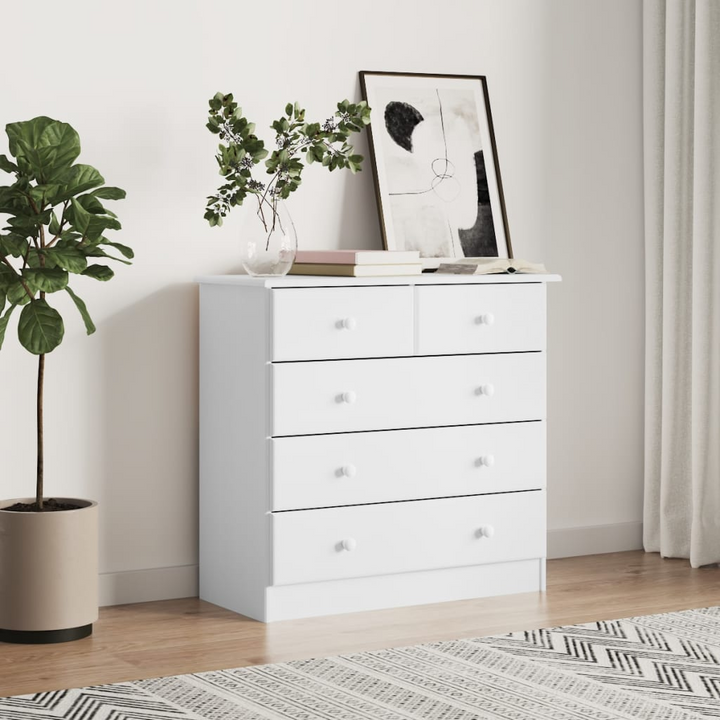 ALTA Chest of Drawers - Solid Pine Wood, White Finish, 5 Drawers, 77x35x73 cm, Classic Storage Cabinet - Premium  from Home Treasures - Just £152.99! Shop now at Home Treasures