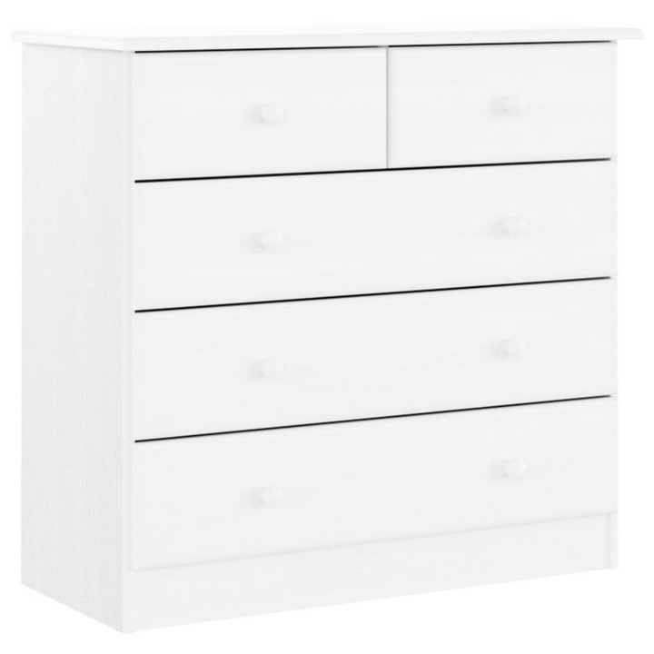 ALTA Chest of Drawers - Solid Pine Wood, White Finish, 5 Drawers, 77x35x73 cm, Classic Storage Cabinet - Premium  from Home Treasures - Just £152.99! Shop now at Home Treasures