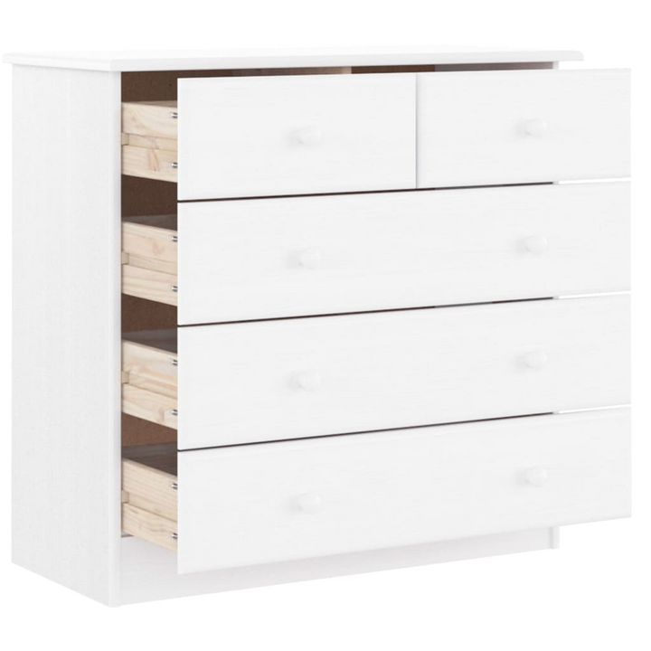 ALTA Chest of Drawers - Solid Pine Wood, White Finish, 5 Drawers, 77x35x73 cm, Classic Storage Cabinet - Premium  from Home Treasures - Just £152.99! Shop now at Home Treasures