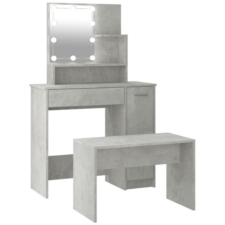 Modern Concrete Grey Dressing Table Set with LED Lights and Stool - Perfect Bedroom Makeup Vanity - Premium  from Home Treasures - Just £114.99! Shop now at Home Treasures