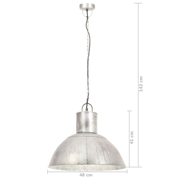 Stylish Hanging Lamp - 25W Silver Round | 48cm E27 Bulb Socket | Industrial Design - Premium  from Home Treasures - Just £77.99! Shop now at Home Treasures