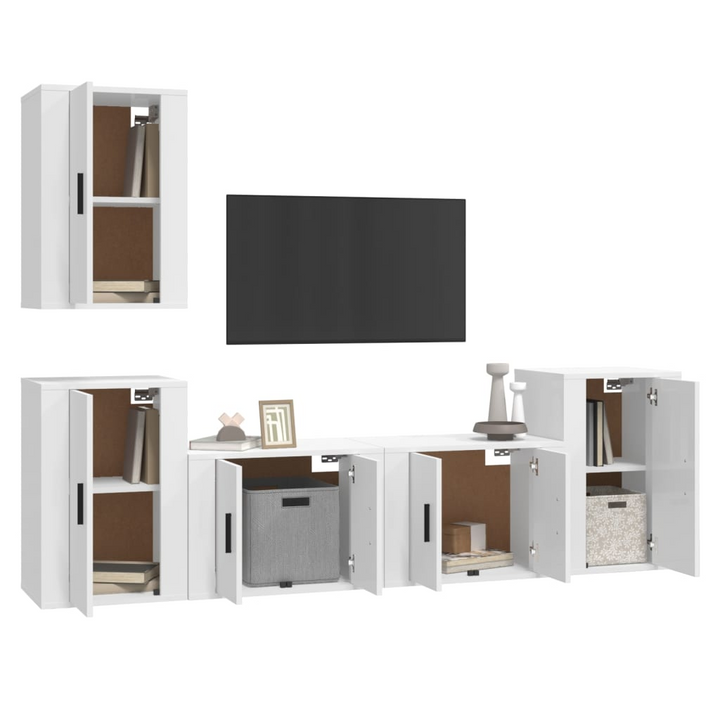 5 Piece TV Cabinet Set - High Gloss White | Engineered Wood, Ample Storage, Wall-Mounted Design - Premium  from Home Treasures - Just £201.99! Shop now at Home Treasures