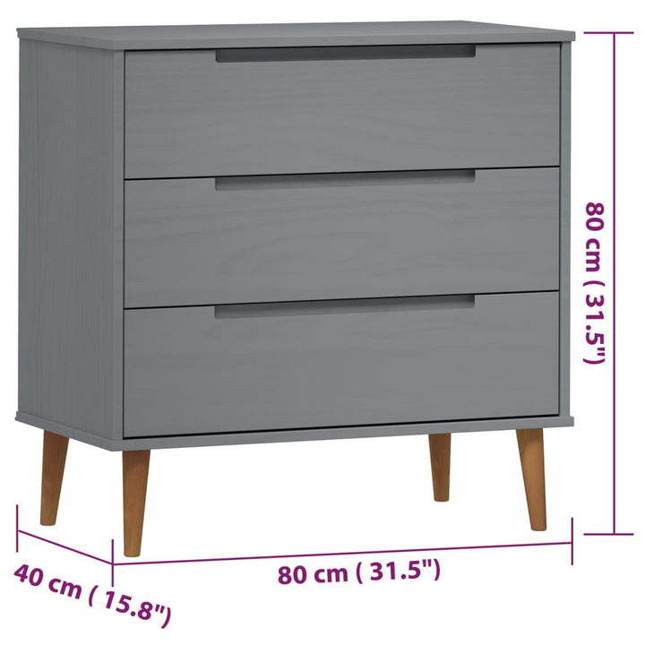 MOLDE Drawer Cabinet in Grey - Solid Pine Wood, 80x40x80 cm - Premium  from Home Treasures - Just £149.99! Shop now at Home Treasures