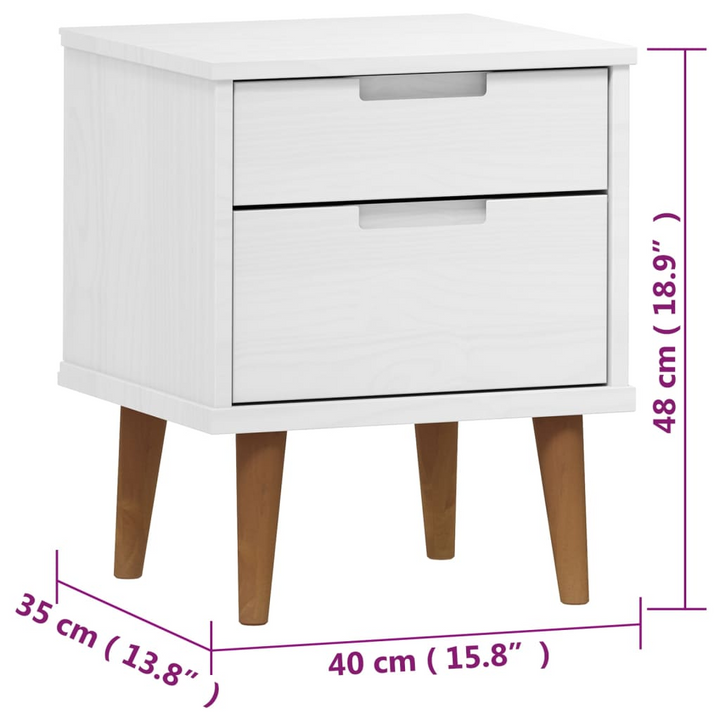 MOLDE Bedside Cabinet, Solid Pine Wood, White, 40x35x48 cm - Chic & Practical Nightstand with 2 Drawers - Premium  from Home Treasures - Just £74.99! Shop now at Home Treasures