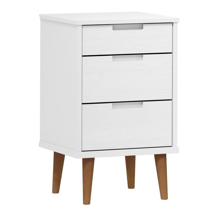 MOLDE Wooden Bedside Cabinet in White - 3 Drawer Nightstand | Solid Pine Wood - 40x35x65 cm | Scandinavian Design - Premium  from Home Treasures - Just £86.99! Shop now at Home Treasures