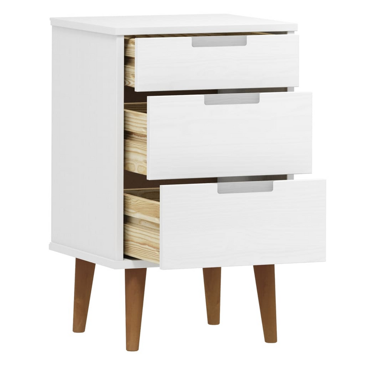 MOLDE Wooden Bedside Cabinet in White - 3 Drawer Nightstand | Solid Pine Wood - 40x35x65 cm | Scandinavian Design - Premium  from Home Treasures - Just £86.99! Shop now at Home Treasures