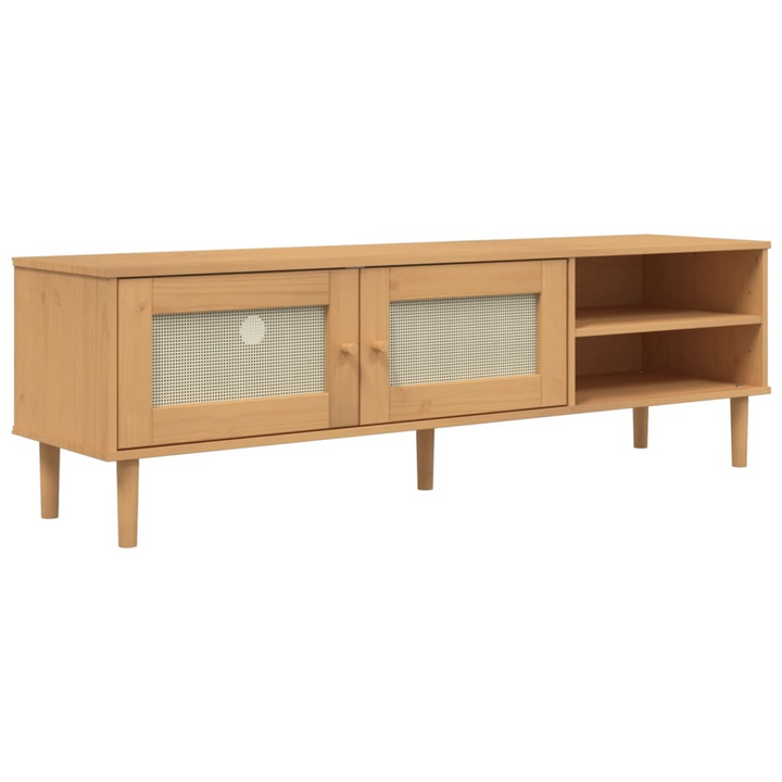 SENJA TV Cabinet with Rattan Look Brown 158x40x49cm - Rustic Solid Wood Pine, Spacious Storage - Premium  from Home Treasures - Just £119.99! Shop now at Home Treasures