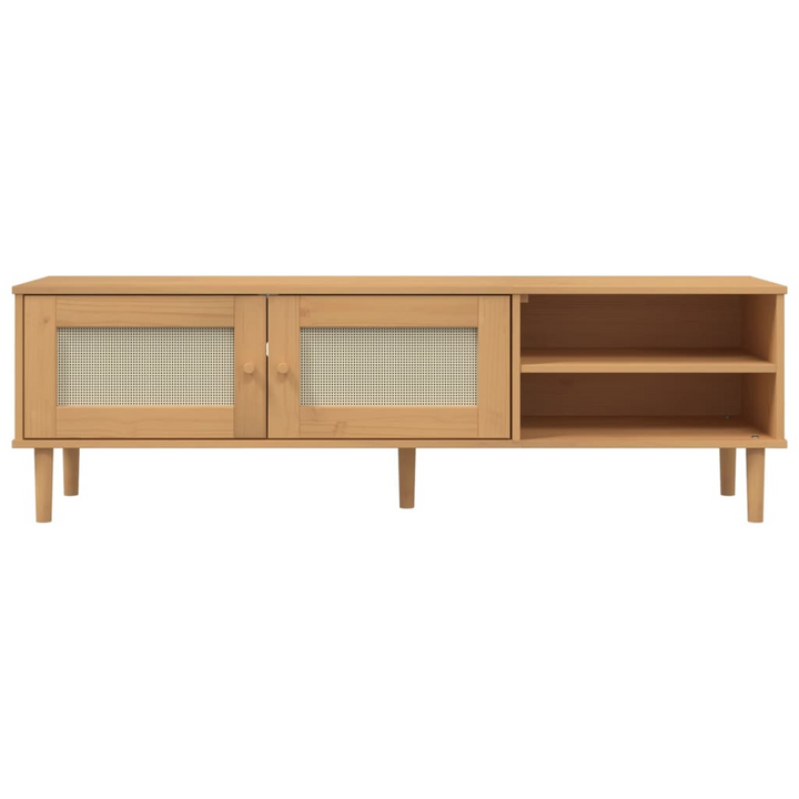 SENJA TV Cabinet with Rattan Look Brown 158x40x49cm - Rustic Solid Wood Pine, Spacious Storage - Premium  from Home Treasures - Just £119.99! Shop now at Home Treasures