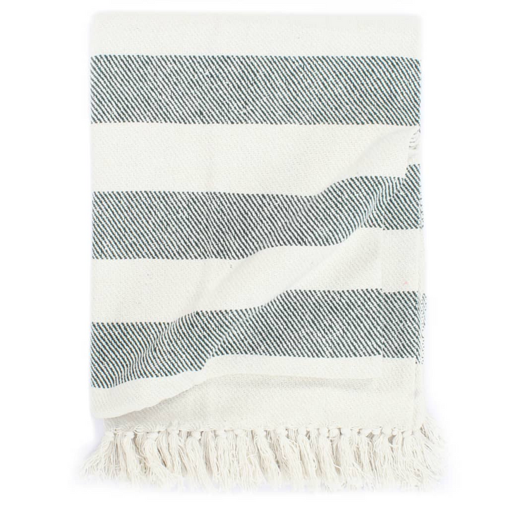 Stylish Dark Green Cotton Stripe Throw Blanket - 125x150 cm, Soft and Cozy - Premium  from Home Treasures - Just £16.99! Shop now at Home Treasures