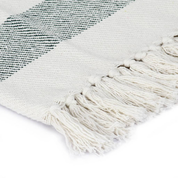 Stylish Dark Green Cotton Stripe Throw Blanket - 125x150 cm, Soft and Cozy - Premium  from Home Treasures - Just £16.99! Shop now at Home Treasures