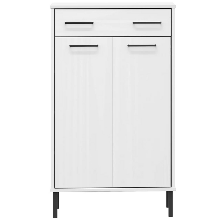 OSLO Shoe Cabinet - Solid Pine Wood & Metal Legs, White Finish - Stylish & Functional Shoe Organizer - Premium  from Home Treasures - Just £146.99! Shop now at Home Treasures