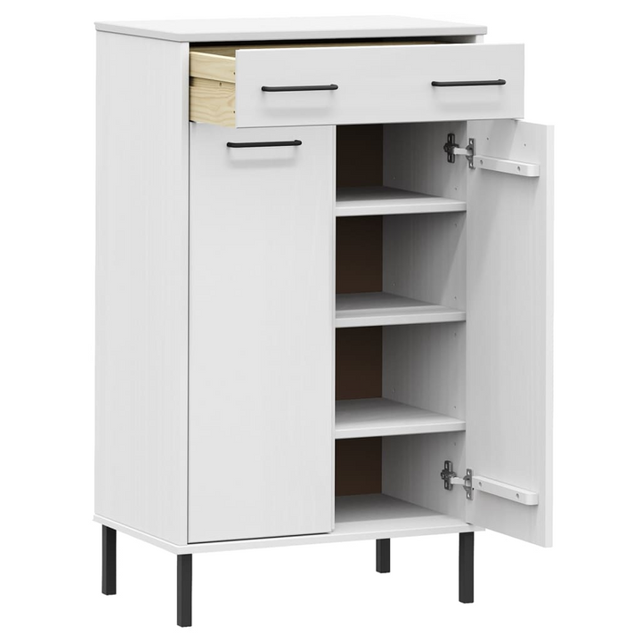 OSLO Shoe Cabinet - Solid Pine Wood & Metal Legs, White Finish - Stylish & Functional Shoe Organizer - Premium  from Home Treasures - Just £146.99! Shop now at Home Treasures