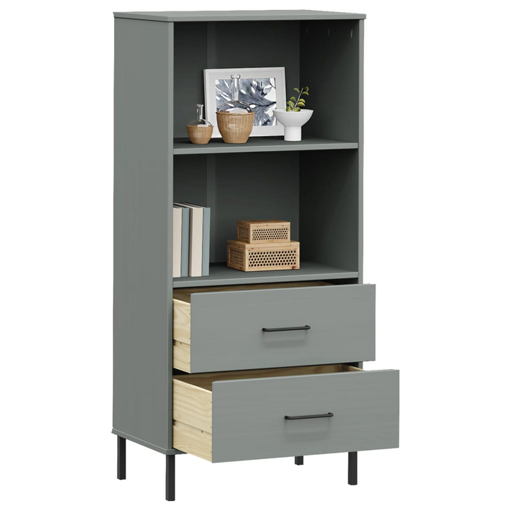 OSLO Solid Wood Bookcase with 2 Drawers - Grey 60x35x128.5 cm - Durable & Stylish Storage Solution - Premium  from Home Treasures - Just £148.99! Shop now at Home Treasures