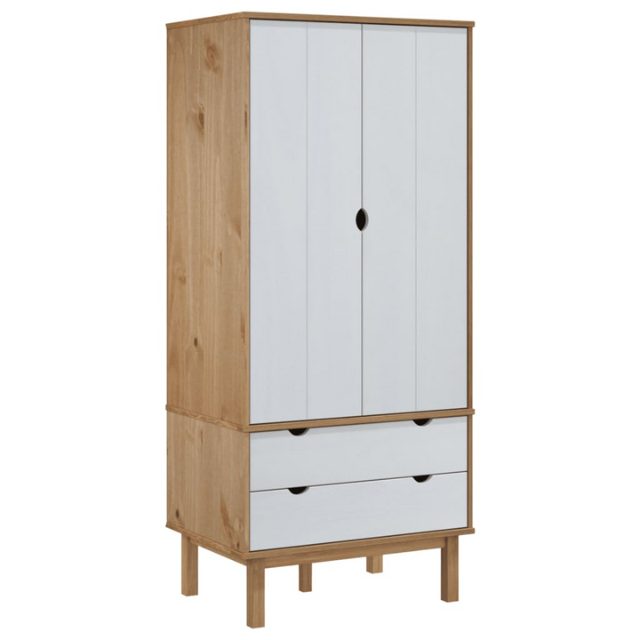 OTTA Wardrobe - Scandinavian Design, Ample Storage Space, Solid Pine Wood, 76.5x53x172 cm, Brown and White - Premium  from Home Treasures - Just £313.99! Shop now at Home Treasures