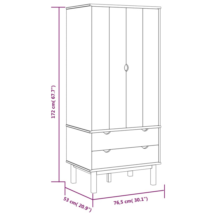 OTTA Wardrobe - Scandinavian Design, Ample Storage Space, Solid Pine Wood, 76.5x53x172 cm, Brown and White - Premium  from Home Treasures - Just £313.99! Shop now at Home Treasures