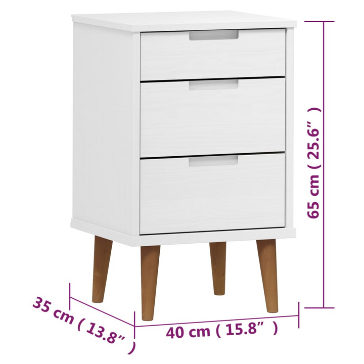 MOLDE Wooden Bedside Cabinet in White - 3 Drawer Nightstand | Solid Pine Wood - 40x35x65 cm | Scandinavian Design - Premium  from Home Treasures - Just £86.99! Shop now at Home Treasures