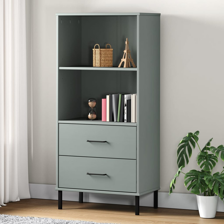 OSLO Solid Wood Bookcase with 2 Drawers - Grey 60x35x128.5 cm - Durable & Stylish Storage Solution - Premium  from Home Treasures - Just £148.99! Shop now at Home Treasures