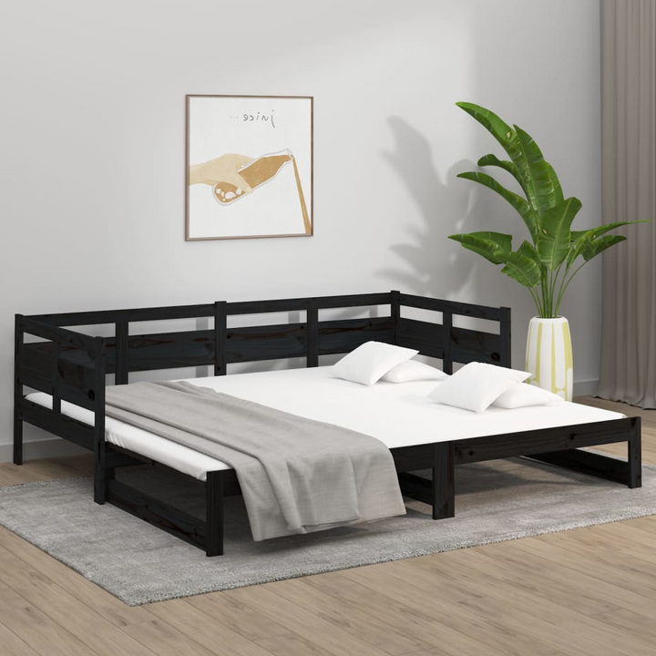 Black Solid Wood Pine Pull-Out Day Bed - 2x(90x190) cm, Space-Saving, Convertible Sofa Bed for Guests - Premium  from Home Treasures - Just £183.99! Shop now at Home Treasures