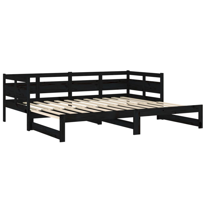 Black Solid Wood Pine Pull-Out Day Bed - 2x(90x190) cm, Space-Saving, Convertible Sofa Bed for Guests - Premium  from Home Treasures - Just £183.99! Shop now at Home Treasures