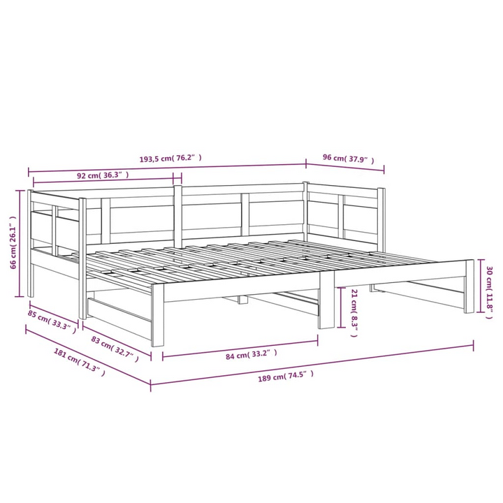 Black Solid Wood Pine Pull-Out Day Bed - 2x(90x190) cm, Space-Saving, Convertible Sofa Bed for Guests - Premium  from Home Treasures - Just £183.99! Shop now at Home Treasures