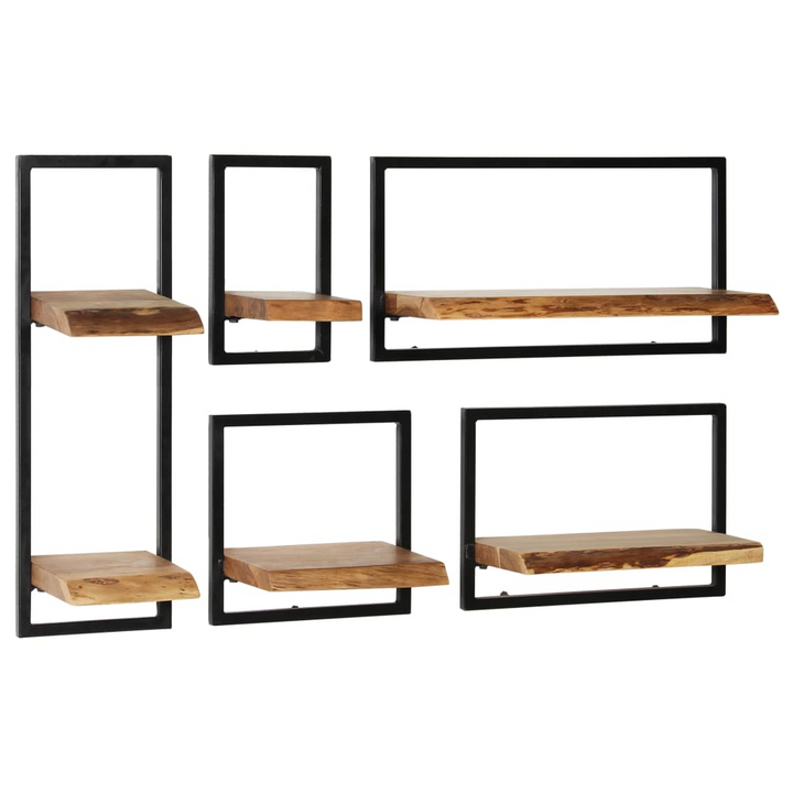 Wall Shelf Set - 5 Pieces Acacia Wood & Industrial Steel - Durable & Stylish Storage - Premium  from Home Treasures - Just £148.99! Shop now at Home Treasures