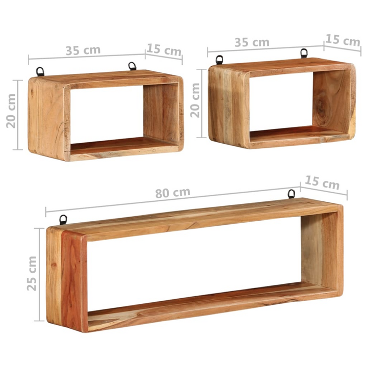 3 Piece Solid Acacia Wood Wall Cube Shelf Set - Stylish & Durable Storage Solution for Home & Office - Premium  from Home Treasures - Just £80.99! Shop now at Home Treasures