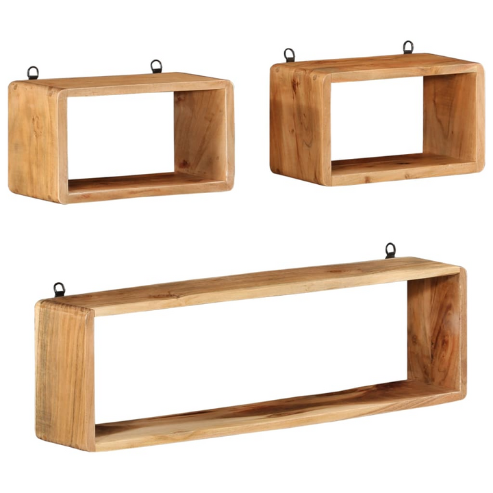 3 Piece Solid Acacia Wood Wall Cube Shelf Set - Stylish & Durable Storage Solution for Home & Office - Premium  from Home Treasures - Just £80.99! Shop now at Home Treasures