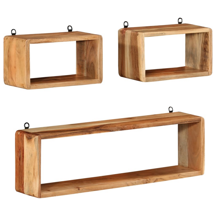 3 Piece Solid Acacia Wood Wall Cube Shelf Set - Stylish & Durable Storage Solution for Home & Office - Premium  from Home Treasures - Just £80.99! Shop now at Home Treasures