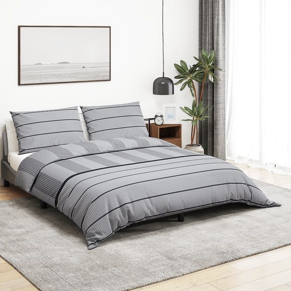 Line Patterned Cotton Duvet Cover Set in Grey - 220x240 cm, Elegant and Soft Bedding with Pillowcases - Premium  from Home Treasures - Just £38.99! Shop now at Home Treasures