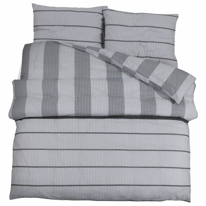 Line Patterned Cotton Duvet Cover Set in Grey - 220x240 cm, Elegant and Soft Bedding with Pillowcases - Premium  from Home Treasures - Just £33.99! Shop now at Home Treasures