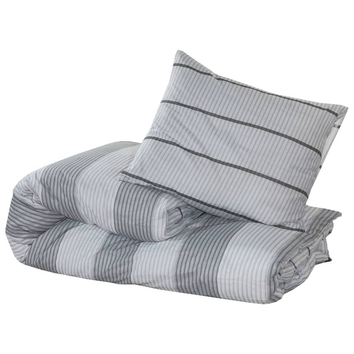 Line Patterned Cotton Duvet Cover Set in Grey - 220x240 cm, Elegant and Soft Bedding with Pillowcases - Premium  from Home Treasures - Just £33.99! Shop now at Home Treasures