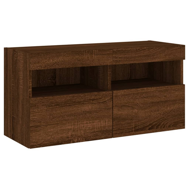 7 Piece Floating TV Wall Cabinet Set with RGB LED Lights - Modern Brown Oak Finish - Premium  from Home Treasures - Just £350.99! Shop now at Home Treasures